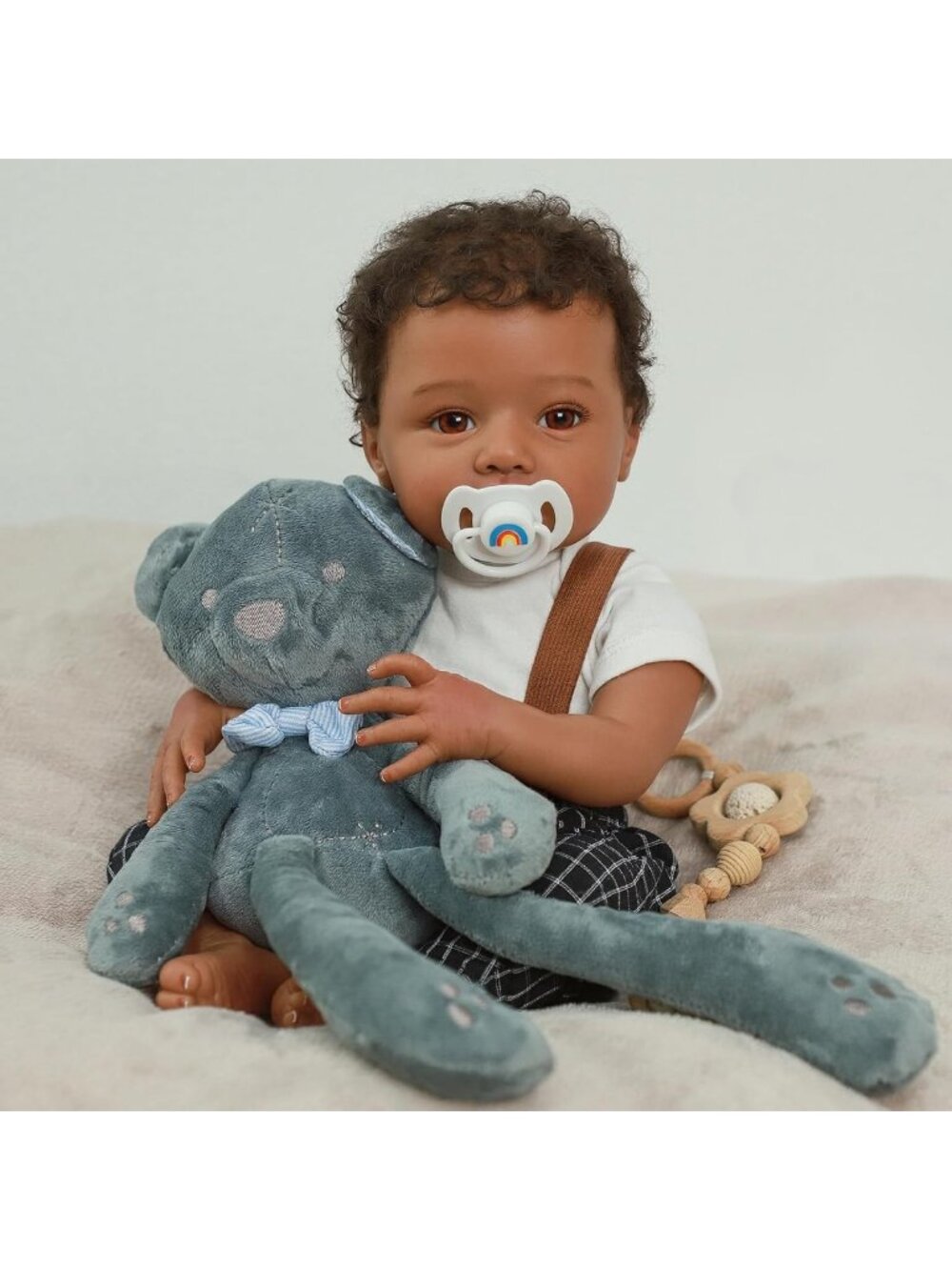 20in Realistic Black Reborn Baby Boy Doll Curly Hair 9pc Gift Set